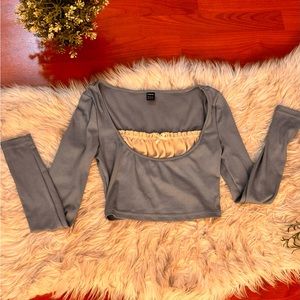 Blue and cream crop top with a little bow